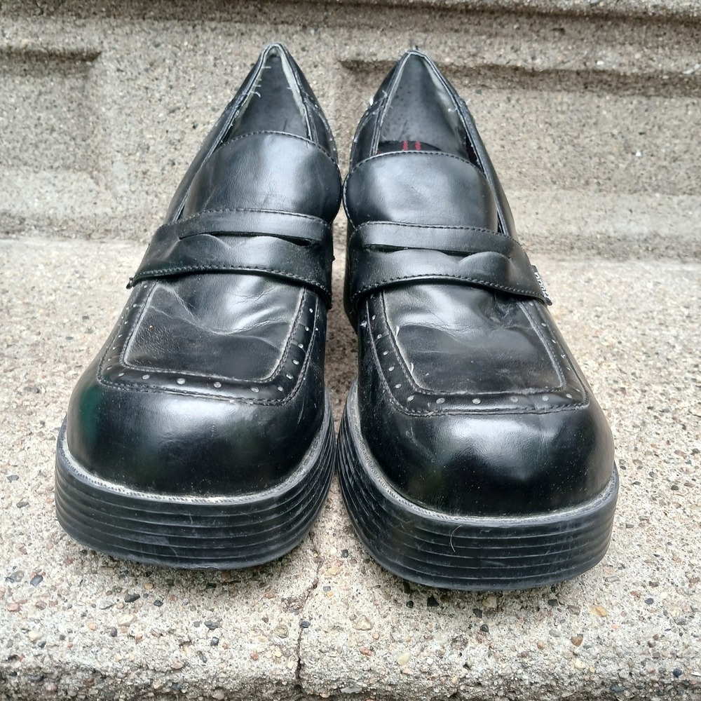 90's Vintage Mudd Y2K Black Chunky Block 3" Heel Platform Loafer Shoes Size 10 - Picture 3 of 11